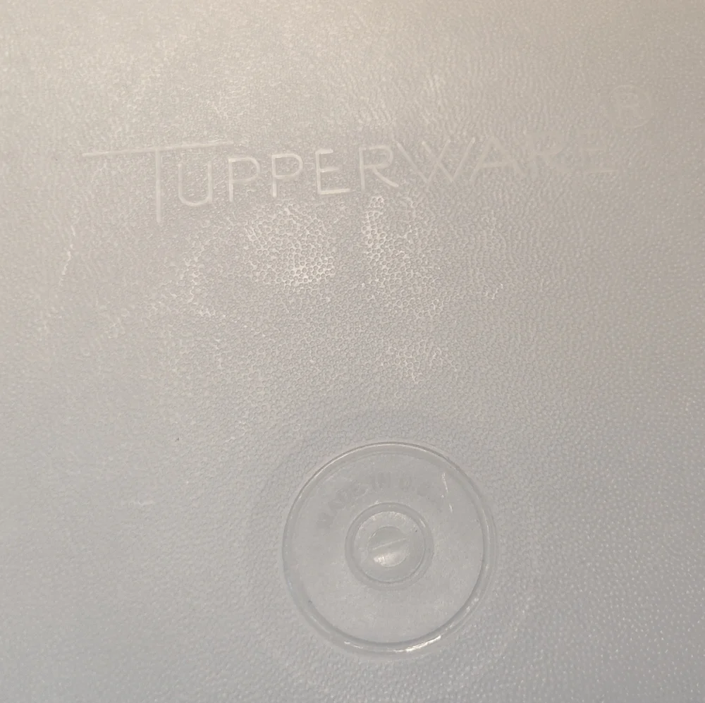 Vintage Tupperware light blue lid white container 15x10.5x2 Made In The USA